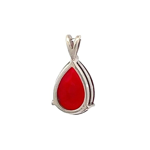 VTG Estate Sterling Silver & Lab Created Synthetic Ruby Teardrop Pendant! 184 - Picture 2 of 6